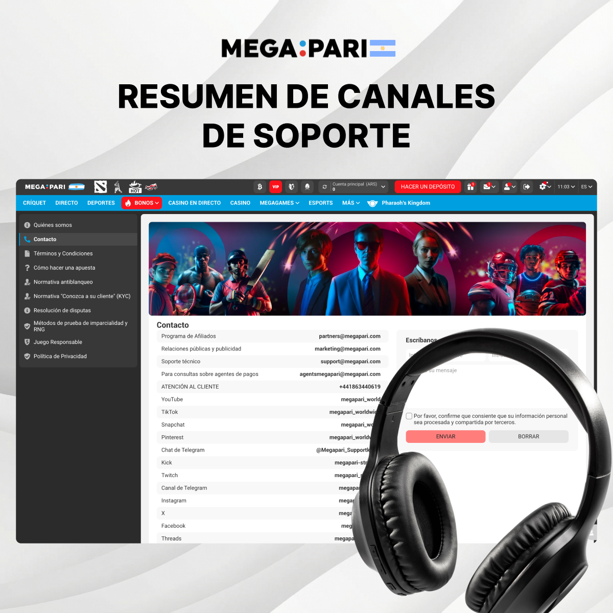 Canales de atención al cliente Megapari